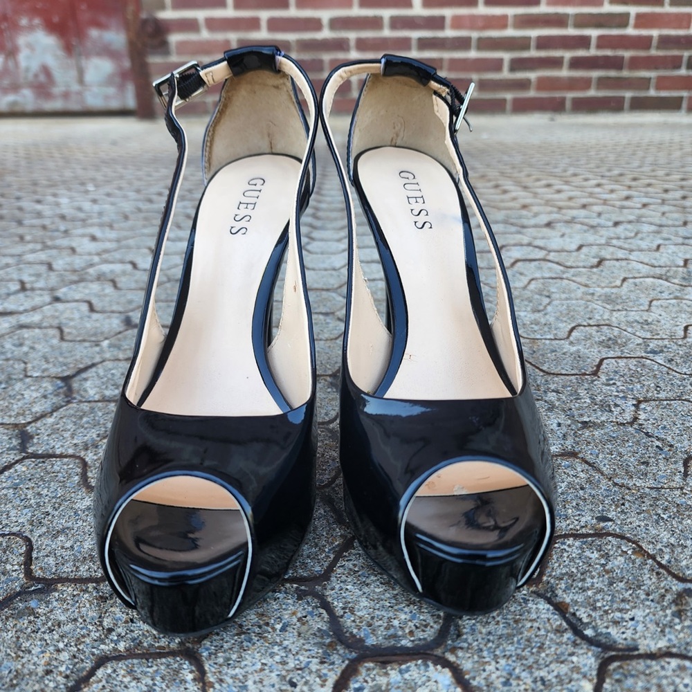 Guess Patent Leather Open Toe Heels